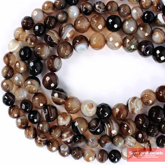 Natural Stone Faceted Coffee Stripe Agates Beads - Ashae's Essentials